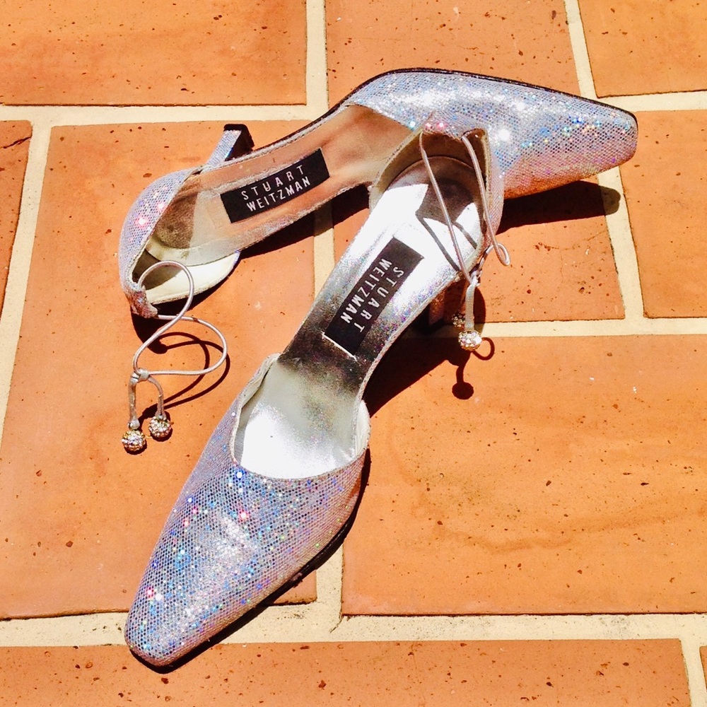 Vintage Stuart Weitzman Square Toe Glitter Pumps